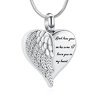 Minicremation Cremation Jewelry for Ashes Heart Urn Necklace Pendants Ashes for Women Men Keepsake Memorial Angel Wing with Charm Heart for Loved Ones