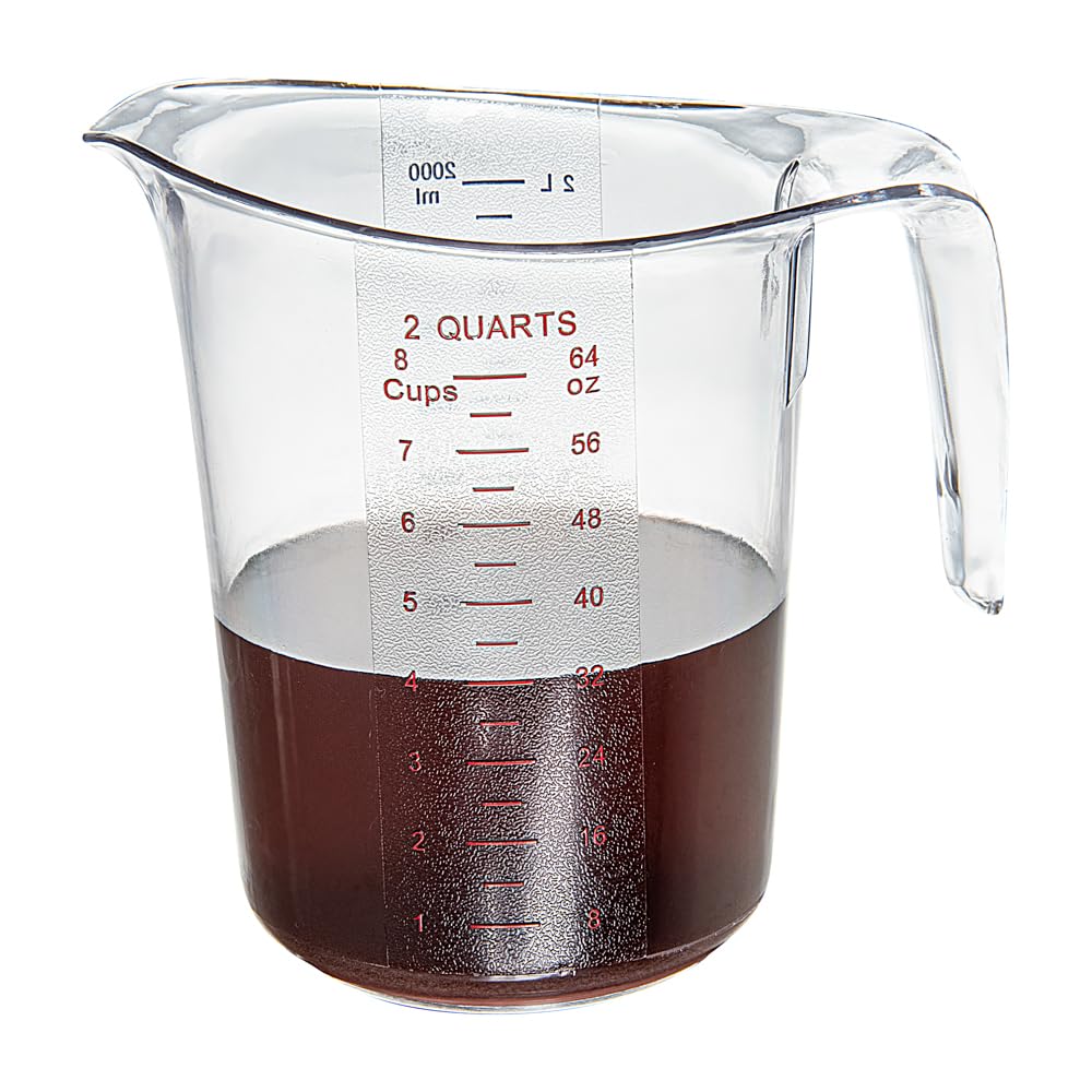 RW Base 2 Quart Measuring Jar, 1 Durable Measuring Beaker - Metric And Imperial Units, V-Shaped Spout, Clear Plastic Measuring Cup, Handle With Thumb-Grip, Tolerates Up To 248F - Restaurantware