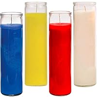 Prayer Candles - Red Yellow Blue White Wax Candle (4 Pack) Great for Sanctuary, Vigils - Unscented Glass Jars Candle Set - Jar Candles - Spiritual Religious Church