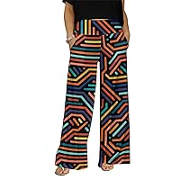 Women's Wide Leg Pants with Pockets and Multi Color Geometric
