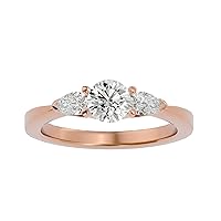 Certified 14K 1 pcs Round Cut Moissanite Diamond (0.66 Carat) Ring in 4 Prong Setting, 2 pcs Natural Pear Cut Diamond (0.33 Carat) With White/Yellow/Rose Gold Engagement Ring For Women, Girl