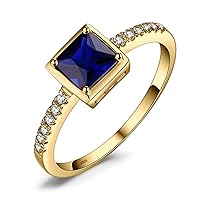 JewelryPalace Square Cut 1ct Created Sapphire Simulated Emerald Solitaire Rings for Her, 14K White Yellow Rose Gold 925 Sterling Silver Promise Ring for Women, Gemstone Jewelry Sets Rings