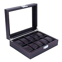 Multi-grids Leather/Carbon Fiber Watch Box Winder Watch Storage Box Glasses Organizer Earrings Rings Jewelry Display Holder (Color : 1) (2) watch box