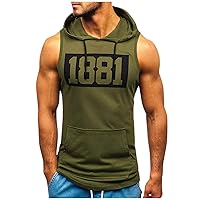 Deals of The Day Lightning Deals Today Prime Mens Workout Hooded Tank Tops Sleeveless Gym Hoodies Vintage 1881 Hoodie Shirts Workout Gym Bodybuilding Muscle T-Shirt Army Green