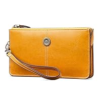 SENDEFN Leather Wristlet for Womens Wallet RFID Blocking Double Zip Cell Phone Clutch Purse