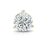 18k White Gold 3-Prong Martini Round Diamond SINGLE STUD Earring (1/8-1 ct, G-H, VS2-SI1) Push-Back