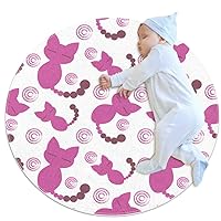 Baby Rug Cartoon Cat Purple Kids Round Play Mat Infant Crawling Mat Floor Playmats Washable Game Blanket Tummy Time Baby Play Mat 27.6x27.6 inches