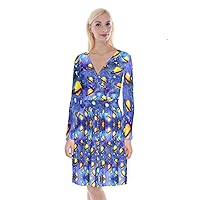 CowCow Womens Starry Night Sky Moon Stars Space Constellations Planets Mrs Frizzle Velvet Front Wrap Dress, XS-5XL
