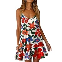 Summer Dress for Women,Sleeveless Flowy Floral Swing A-Line Bohemian Mini Dress