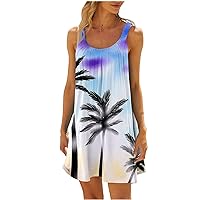 Amazon Outlets Store Open Box Deals Women Summer Tank Dress Tropical Print Sundress Boho Beach Mini Dresses Cover Up Loose Sleeveless T Shirt Dress Spring Dresses 2024