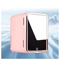 Mini Fridge With Led Lights, With Led Mirror, 8L Capacity Skin Care Refrigerator, Hot And Cold, Car And Home Dual Use Skincare Fridge, For Refrigerating Makeup And Food,White (Pink)