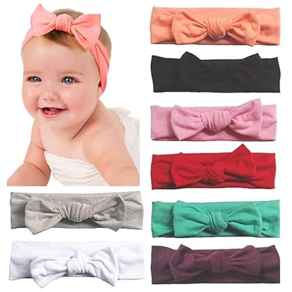 Baby Headbands Cotton Knotted, Girl's Rabbit Ear Hairbands for Newborn,Toddler 8-Pack