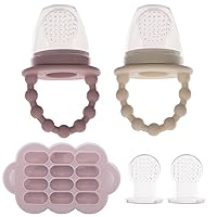 WeeSprout Silicone Baby Food Feeders + Freezer Tray for Batch Prep, Set of 2, Introduce New Foods Safely, Double as Silicone Teething Toys, Includes 2 Extra Food Pouches & Travel Lids, Dishwasher Safe
