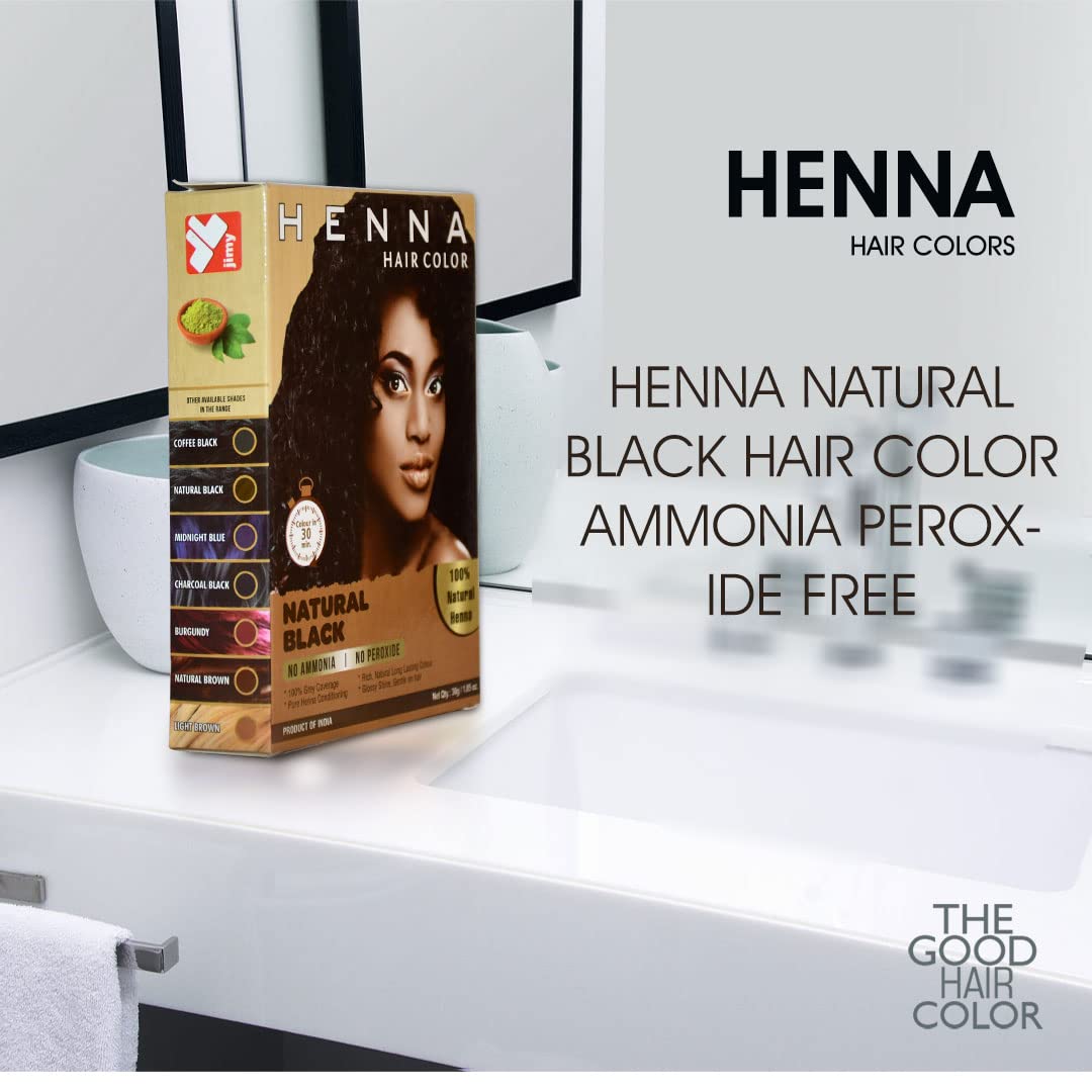 HENNA HAIR COLOR 30 Minute Enriched with Herbs Semi Permanent Powder - Harsh Chemical Free Black Hair Dye for Men and Women (Natural Black)