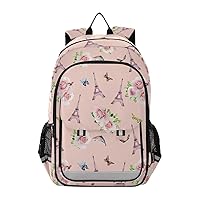 ALAZA Eiffel Tower Rose Flower Butterfly Floral Laptop Backpack Purse for Women Men Travel Bag Casual Daypack with Compartment & Multiple Pockets