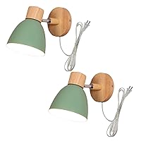 2-Pack Adjustable Wall Sconces with UL Plug-in Cord Bedside Reading Light E26 Aluminum Green Shade Macaron Industrial Wall lamp Fixture for Hallway Kitchen Island Task Lighting for Reading