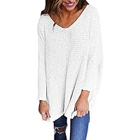 Andongnywell Womens s Casual Long Batwing Sleeve Sweaters Oversized Knit Pullover V Neck Knitted Blouse