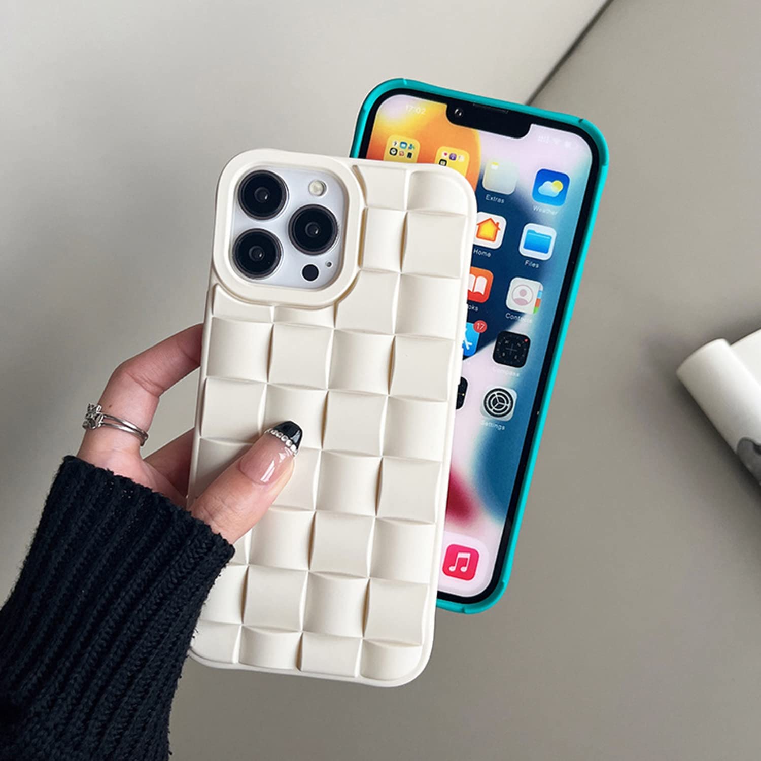 Ginkgonut Compatible with iPhone 14 Pro Max Case for Women/Girls, Cute 3D Laid Desgin Soft Silicone Shockproof Raised Bumper Corners Case for iPhone 14 Pro Max（White）