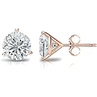 The Diamond Deal 1/20-1/8 Carat Round Brilliant Solitaire Lab-Grown Diamond Matini Stud Earrings For Women Girls infants | 14k Yellow or White or Rose/Pink Gold 3-Prong Basket Setting With Push Backs 0