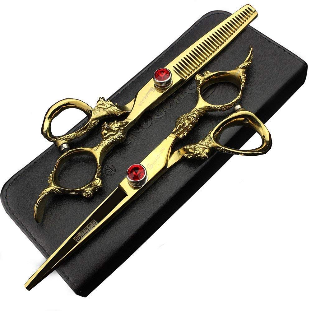 6 Inch Professional Hairdressing Scissors Set, Hair Clipper/Family Stainless Steel Hair Clipper (6 Inch Gold Set)