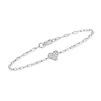 RS Pure by Ross-Simons 0.10 ct. t.w. Pave Diamond Heart Paper Clip Link Bracelet in Sterling Silver. 7 inches