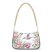Flowers Hummingbird Shoulder Bag for Women Shoulder Handbags with Zipper Closure Small Clutch Purses Crossbody Bags for Women