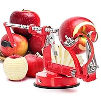 Apple Peeler Corer 3 In 1 Apple Peeler Slicer Corer with Powerful Suction Base and Stainless Steel Blades for Apples Pears (Red)