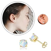 Opal Stud Earrings 14K Gold Hypoallergenic Stainless Steel Tragus/Cartilage/Conch/Helix-Dainty Piercing Earrings Stud For Women Men Girls Jewelry Gifts（3mm)
