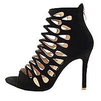Womens Hollow Out Latin Dance Shoes Peep Toe Mid Heel Leopard Boots Tango Latin Ballroom Chacha Custom Heel Zip