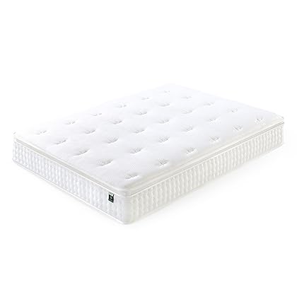 Zinus 13 Inch Euro Top Pocket Spring Hybrid Mattress / Pressure Relief / Pocket Innersprings for Motion Isolation / Bed-in-a-Box, Queen White