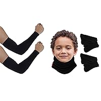 Aegend Adult Arm Sleeves, 2 Pairs, Black Kids Neck Warmer 2 Pack, Black