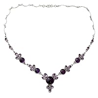 NOVICA Handmade .925 Sterling Silver Amethyst Pendant Necklace Crafted India Ultra Violet Gemstone Birthstone 'Purple Lilacs'