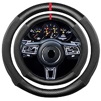 Suede Carbon Fiber Steering Wheel Cover, Compatible with Porsche 718 Boxster Cayman 911 Panamera Macan Cayenne 15 inch Soft Alcantara Touch Leather Sport Non-Slip Interior Accessories