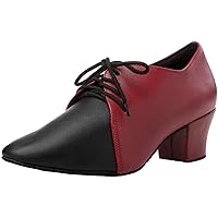 Womens Comfort Professional Latin Dance Shoes Ballroom Pumps Closed Toe Jazz Salsa Tango Lace Up 6CM Chunky Heels Party Shoes
