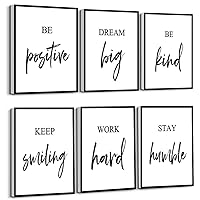 Inspirational Wall Art, Framed Motivational Canvas Wall Art Positive Quote for Living Room Bedroom Office, Stretched Ready to Hang (Set of 6, 8X10in, Framed)