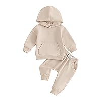 Toddler Baby Boy Girl Fall Winter Outfits Solid Color Long Sleeve Hoodie Sweatshirt Jogger Pants Sweatsuit Clothes