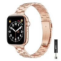 OMIU Thin Band Compatible with Apple Watch 40mm 38mm 41mm 42mm 44mm 45mm 49mm, Premium Stainless Steel Metal Replacement Adjustable Wristband Strap for iWatch Ultra SE Series 9/8/7/6/5/4/3/2/1 Women