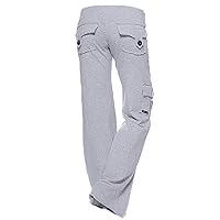 Andongnywell Women's Casual Straight Military Multi-Pocket Cargo Pants Sweatpants Button Casual Trousers