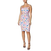 Laundry Spaghetti Strap Ruched Bodycon Floral Print Zipper Back Matte Jersey Dress-Water Color Garden-4