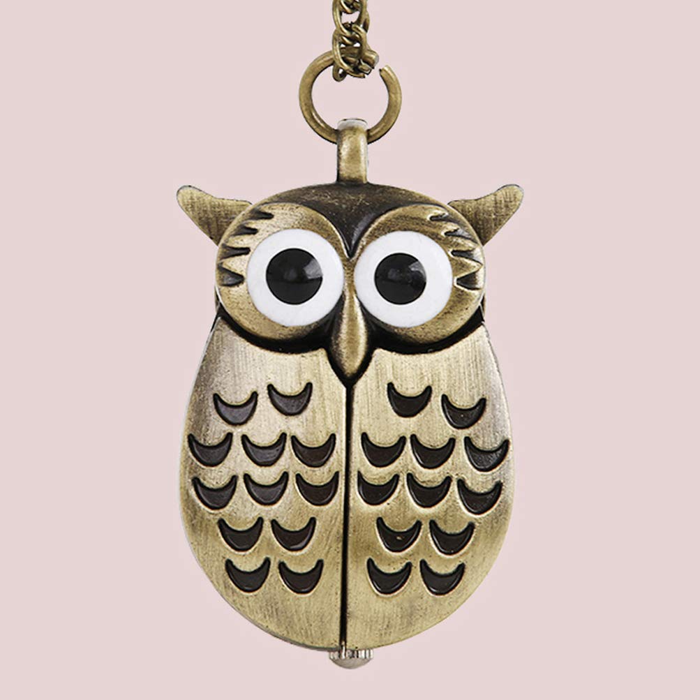 UKCOCO Pocket Watch Wings Owl Shape Vintage Numerals Scale Watch Watch Chain Watch for Friend Family (Antique Brass)