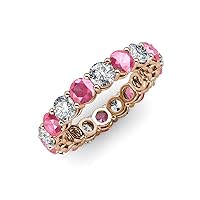 Pink Tourmaline and Lab Grown Diamond 3 3/8 ctw Womens Eternity Ring Stackable 14K Gold