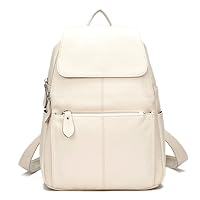 15 Colors Real Soft 100% Genuine Leather Women Backpack Fashion Ladies Travel Bag Preppy Style For Woman (Beige)