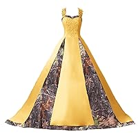 YINGJIABride Stiching Satin Camo Wedding Dresses Evening Prom Ball Quinceanera Dress with Lace