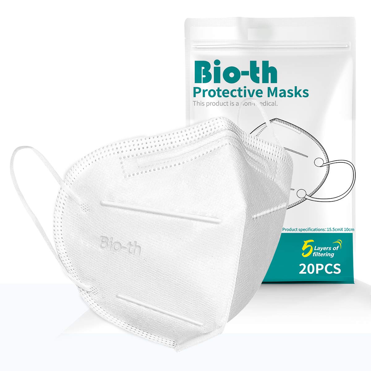 Bio-th Face Masks Reusable 20 Pack 5Ply Cup Dust Face Mask for Women Men with Nose Wire