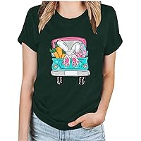 Easter T Shirts for Women Gnome Easter Shirt Funny Cute Rabbit Truck Graphic T-Shirt Holiday Casual Short Sleeve Tops