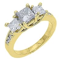 14k Yellow Gold Princess Cut Past Present Future 3 Stone Diamond Ring 1.63 Carats