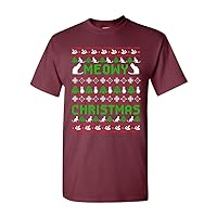 Meowy Christmas Ugly Xmas Cat Meow Pets Funny Humor DT Adult T-Shirt Tee