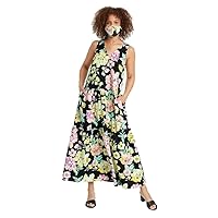 Who What Wear Women's Sleeveless Dress- (Black Floral, Large)