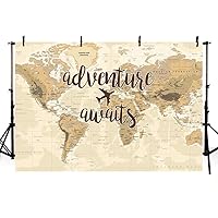 MEHOFOTO Adventure Awaits Travel Boy Baby Shower Party Decorations Backdrop Vintage World Map Around World Airplane Photography Background Photo Banner for Dessert Table Supplies 7x5ft