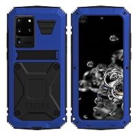 Samsung S20 Ultra Metal Bumper Silicone Case Hybrid Military Shockproof Heavy Duty Rugged Defender case Built-in Screen Protector Stand Camera Lens Protector Cover for S20 Ultra (Blue)